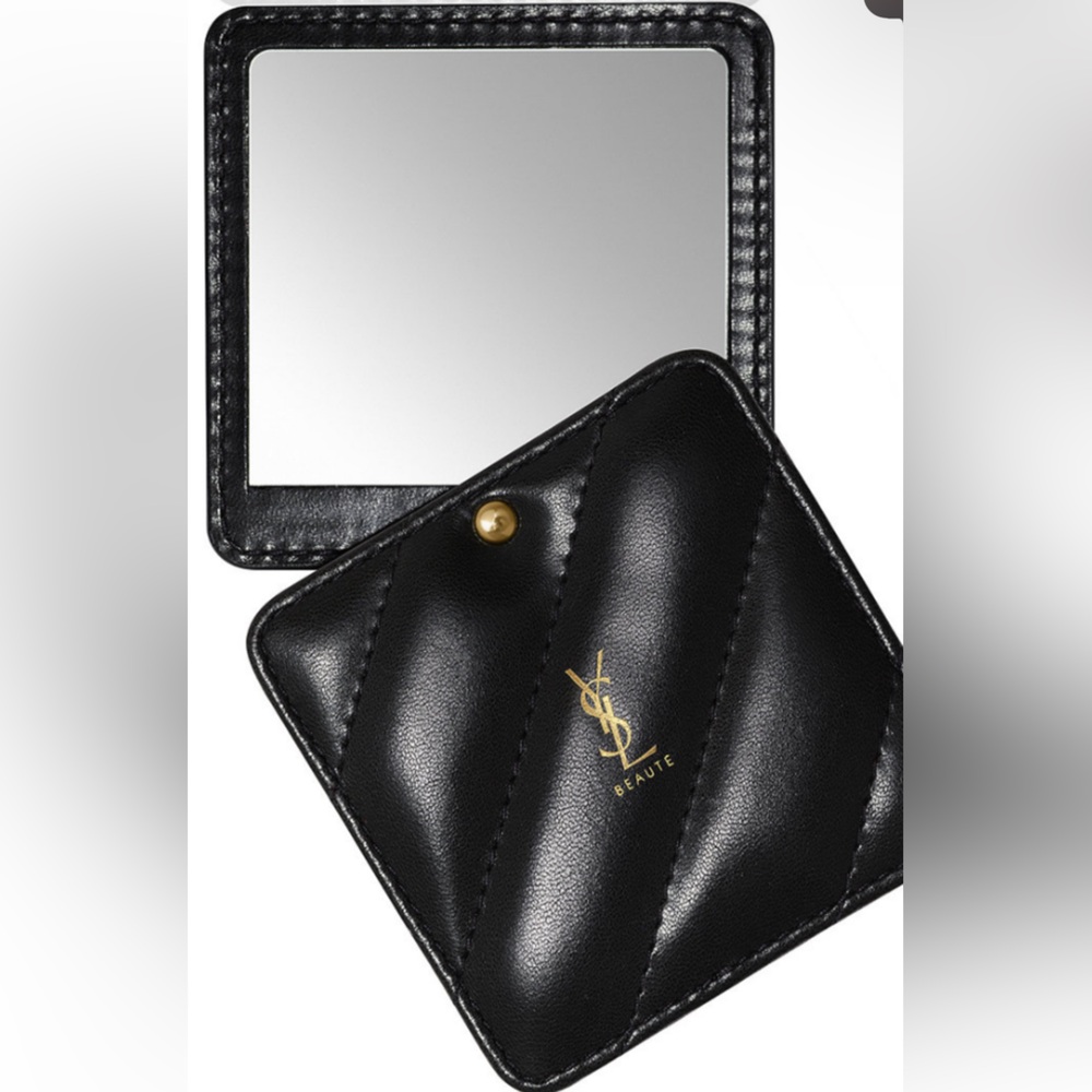 Yves Saint Laurent Black Quilted Compact Mirror with Gold Logo - Picture 2 of 6